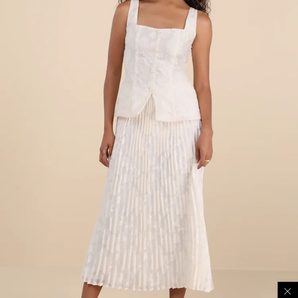 NWT-Lulus Alyona Cream Burnout Two-Piece Pleated Midi Dress